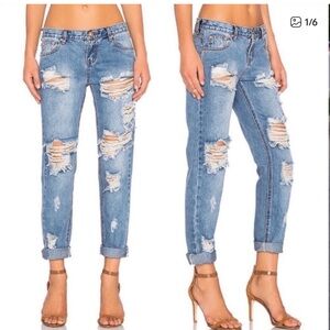 One Teaspoon Light Blue Distressed Boyfriend Jeans